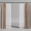 Curtains In Linen Sheer Beige White With Double Layer Design On Gray Background Rod