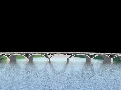 Scenic Arch Bridge Structure With Reflections On Calm Water Surface 3d model