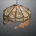 Vintage Octagonal Chandelier With Patterned Glass Shade And Fringed Artistic Design