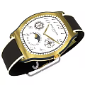 Patek Philippe Luxury Watch With Gold Case Black Leather Strap White Dial And Moon Phase Functions