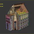 Gothic Style Architectural Building Model With Stone Exterior Stained Glass Windows And Roof Hole