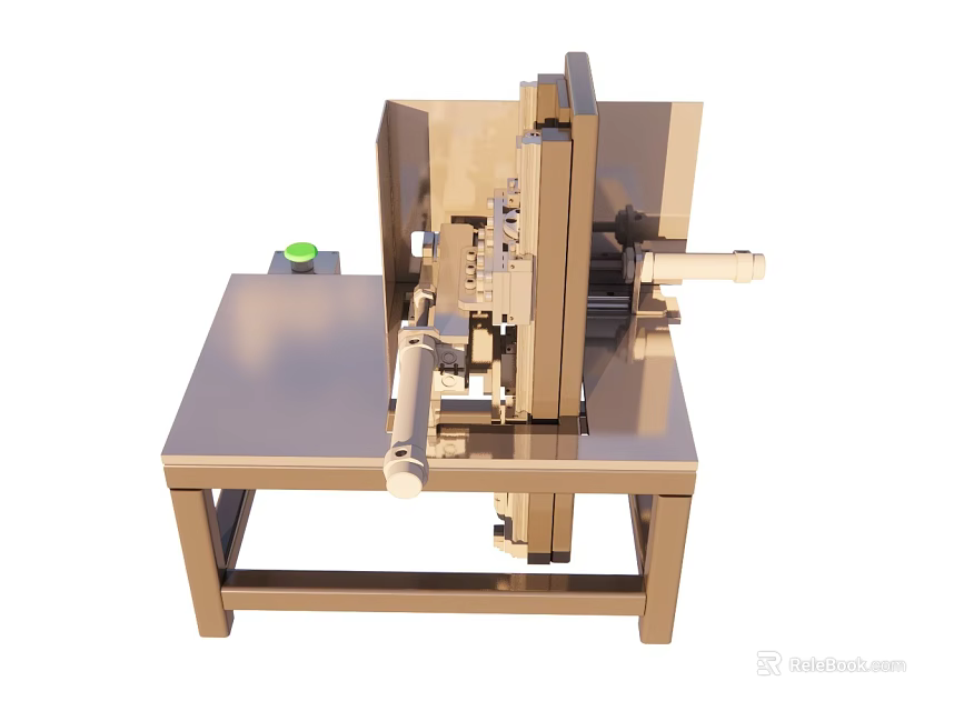 Industrial Equipment With Stainless Steel Workbench And Green Control Button 3d model 