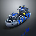 Futuristic Gray And Blue Combat Boat 3D Model With Dual Cannons And Thrusters