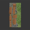 Traditional Wooden Buildings With Orange Roofs Green Grass And Rock Landscaping