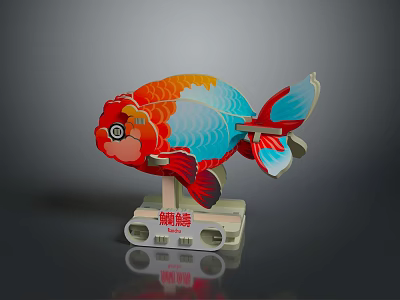 Vibrant Colorful Koi Fish Model With Decorative Base And Red Blue Orange Colors 3d model