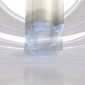 Futuristic Technological Projection Monitoring System With Transparent Structure And Line Based Composition In White Space