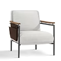 Modern Accent Chair Light Gray Upholstered Fabric With Wooden Armrests Metal Legs And Side Pocket