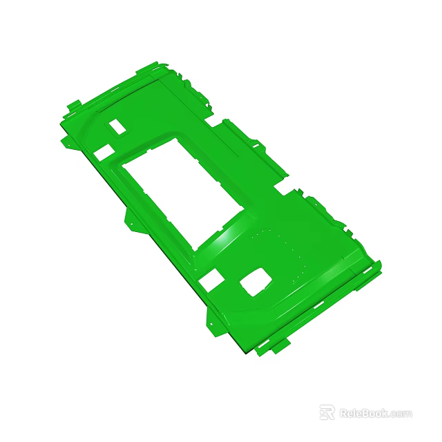Green Mechanical Structural Frame Component With Rectangular Opening And Mounting Points 3d model 