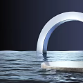 Silver Arch Sculpture Over Reflective Water With Marble Platform 3d model