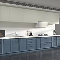 Modern Kitchen Interior Featuring Light Blue Base Cabinets White Wall Cabinets And Appliances 3d model