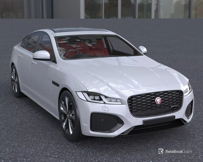 White Jaguar Sedan Modern Sporty Design With Red Interior Alloy Wheels And Front Grille 3d model 