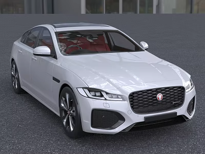 White Jaguar Sedan Modern Sporty Design With Red Interior Alloy Wheels And Front Grille 3d model