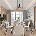 Modern Living and Dining Room Interior with Sofa Coffee Table Dining Set and Plants