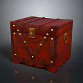 Square Red Wooden Vintage Trunk With Brass Rivets And Decorative Lock