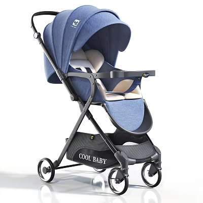 Cool Baby Blue Stroller With Canopy Armrest Comfortable Seat And Smooth Wheels 3d model