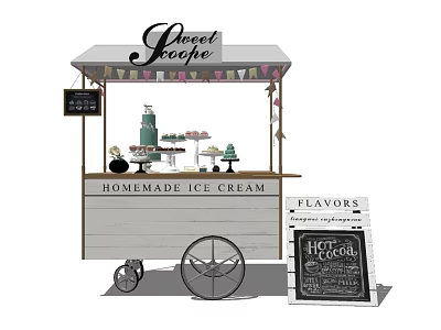 Garden Cart Style Homemade Ice Cream Stand With Sweet Scoops Sign 3d model