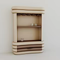 Modern Leather Wine Cabinet With Layered Beige Brown Design Drawer And Wine Glass Storage
