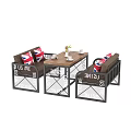Outdoor Table with Black Metal Frame and Matching Sofas Featuring Union Jack Cushions 3d model