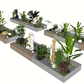 Indoor Landscape Design With Various Green Plants Decorative Sculptures And Lighting