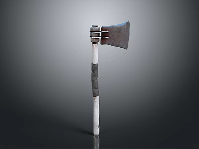 Traditional Metal Head Axe With Wooden Handle And Bound Metal Details 3d model