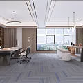 Modern Office Interior Design With Large Windows Office Desks Office Chairs And Bookshelves