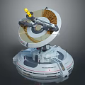 Sci-fi Weapon With Rotating Golden Disk And Yellow Tip On White Base
