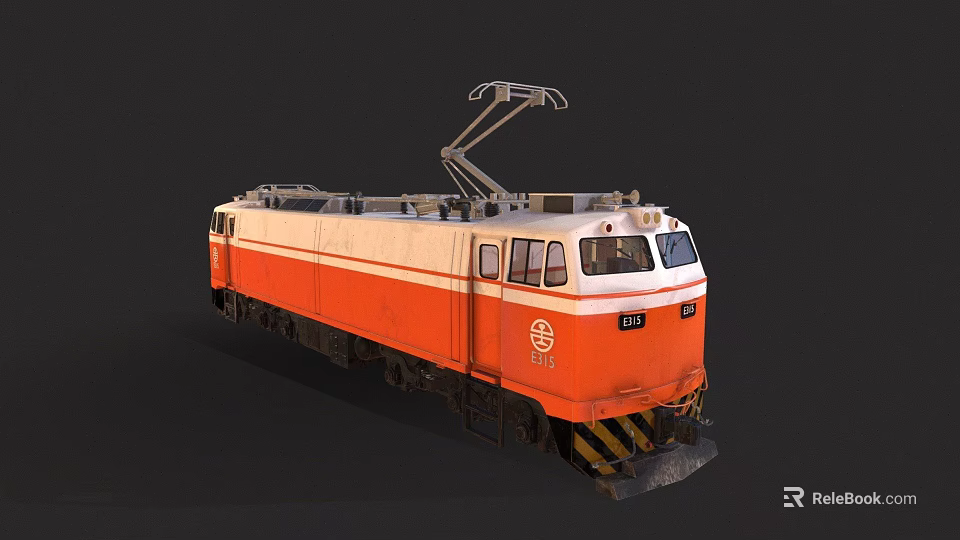Orange and White Electric Train with Pantograph Front Logo and Number 611 3d model 