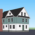 Two Story Detached House With Green Exterior Black Roof And White Window Frames