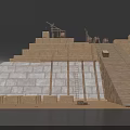 Stepped Pyramid Structure With Stone Blocks Wooden Supports And Statues On Top