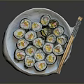 Assorted Fresh Sushi Rolls Served On White Ceramic Plate With Chopsticks