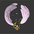 Green Animated Character With Blue Hat Orange Legs Yellow Tail And Large Pink Wing Objects