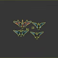 Futuristic Blue And Red Mechanical Aircraft With Wing Structures In Formation