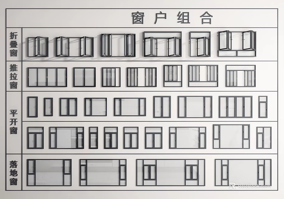Casement Windows Featured In Window Combination With Various Architectural Design Styles 3d model 