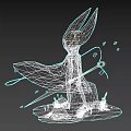 White Eared Figure In Pink Cloak With Glowing Fragments And Dark Creatures