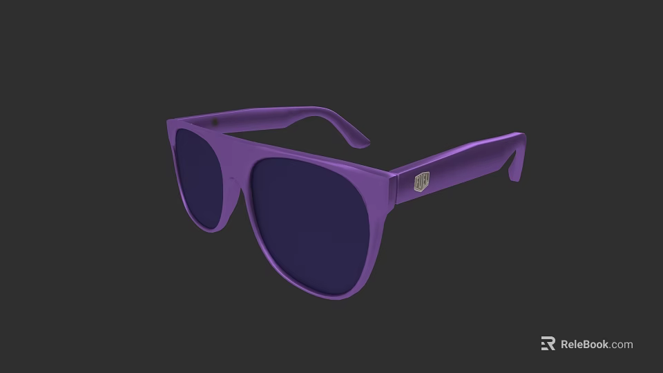 Fashionable Purple Sunglasses With Square Frame Dark Lenses And Brand Logo 3d model 