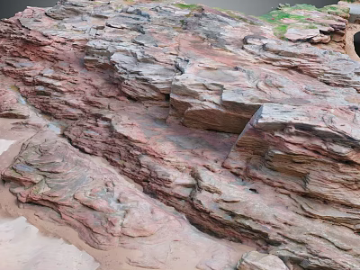 Natural Stone and Wood with Layered Red Gray Texture and Natural Surface Structure in Landscape 3d model