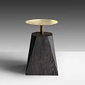 Modern Side Table With Golden Round Tabletop And Dark Wooden Geometric Base 3d model