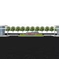 Modern Entrance Gate Design With Trees Green Plants And City Background Sign