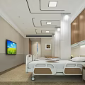 Modern Hospital Room Interior With Bed TV Wooden Wall Panels And Lights