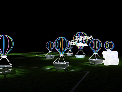 Colorful Hot Air Balloon Lights Photo Check In Spot on Grass Field at Night 3d model