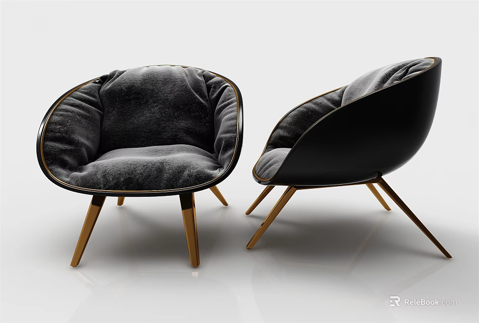 Modern Elegant Single Sofa With Dark Gray Black Upholstery Wooden Legs Design 3d model 