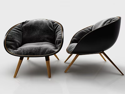 Modern Elegant Single Sofa With Dark Gray Black Upholstery Wooden Legs Design 3d model