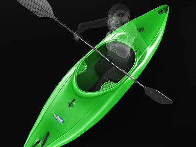 Green Kayak With Paddle And Skeleton Figure On Black Background 3d model
