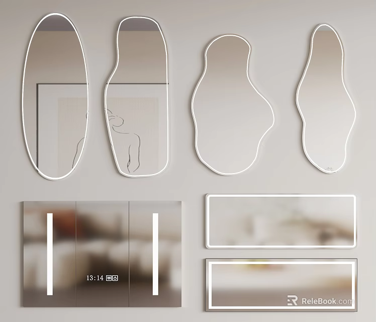 Modern Decorative Mirrors With Various Unique Shapes For Home Interior 3d model