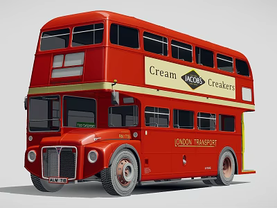 Vintage Red Double Decker Bus London Transport With Cream Crackers Advertisement 3d model