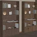 Modern Wooden Bookshelf Interior With Books Decorative Vases And Storage Cabinets
