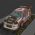 White Racing Car With Blue Orange Graphics Cast Shift Logo On Track With Yellow Lines