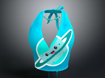 Cute Blue Sleeveless Top With Cartoon Saturn Smiling Face Tie Neck Design For Casual Wear 3d model