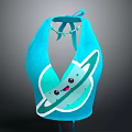 Cute Blue Sleeveless Top With Cartoon Saturn Smiling Face Tie Neck Design For Casual Wear