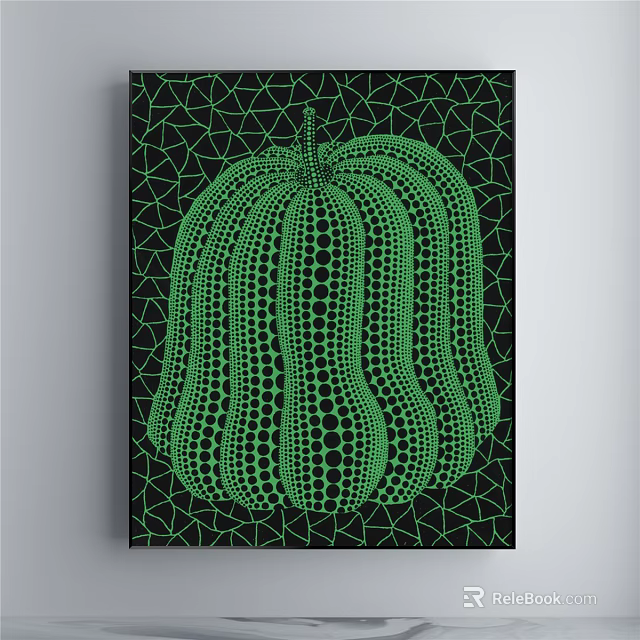 Abstract Green Pumpkin Artwork With Black Geometric Background And Dot Patterns 3d model